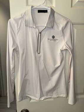 G/FORE White Long Sleeve Zip Polo with Gray Trim
